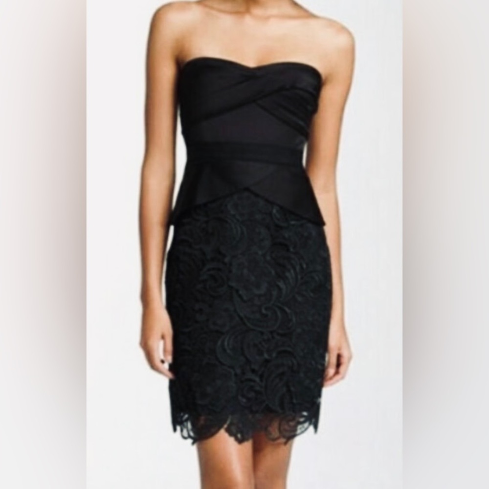 BCBGMAXAZRIA Satin and Lace Cocktail Dress